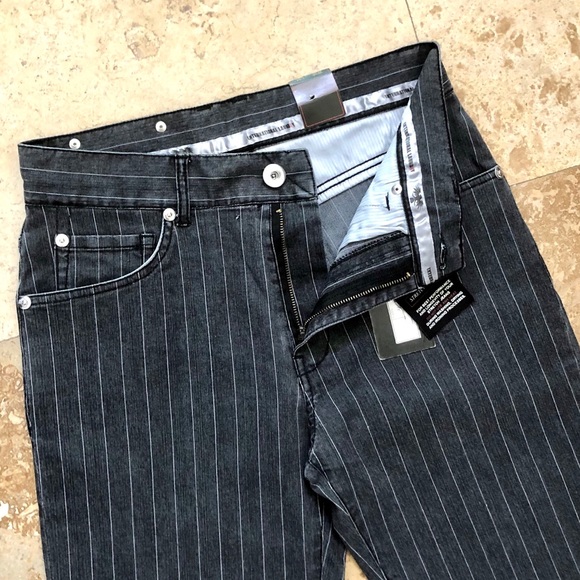 INTERNATIONAL LAUNDRY denim jean black grey stripe 32 cotton spandex - Picture 7 of 11